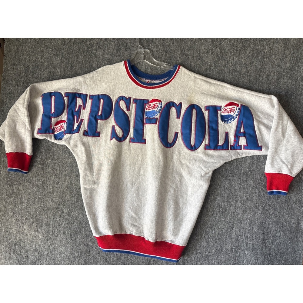 Vintage Legends Athletic Pepsi-Cola Sweatshirt Gray Red Blue USA Made Medium